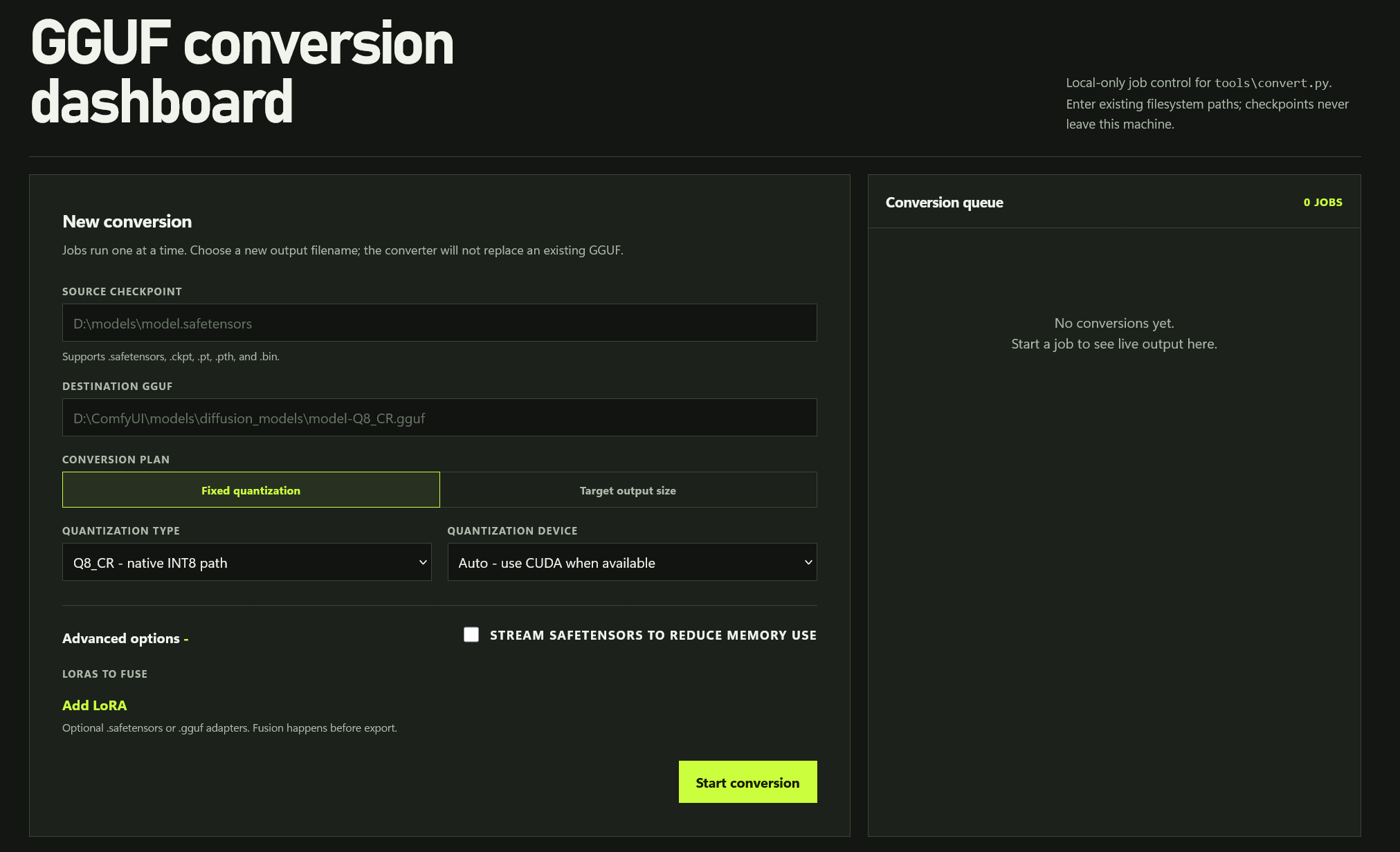Local conversion dashboard